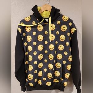 Exist~Smiley Face Hoodie~Adult~ Colorful~Hooded Sweatshirt Size L~Black-Yellow